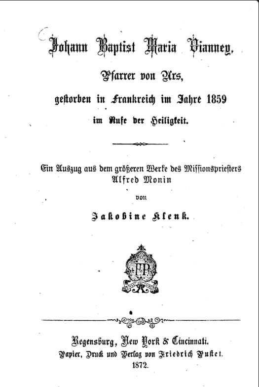 Johann Baptist Maria von Vianney, Pfarrer von Ars - erstes Buch
